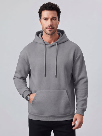 Sudadera con capucha COVE gris, bolsillo canguro y cordones ajustables