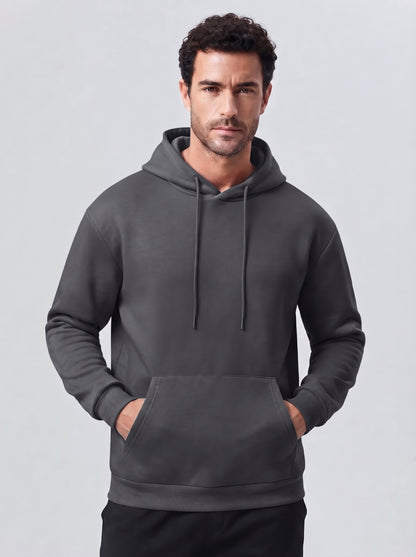 Sudadera con capucha COVE gris antracita, bolsillo canguro y cordones ajustables