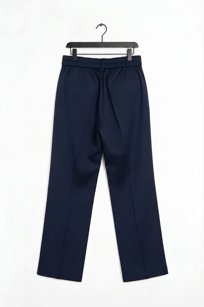Pantalón ancho azul marino, pernera wide leg, cintura elástica y bolsillos