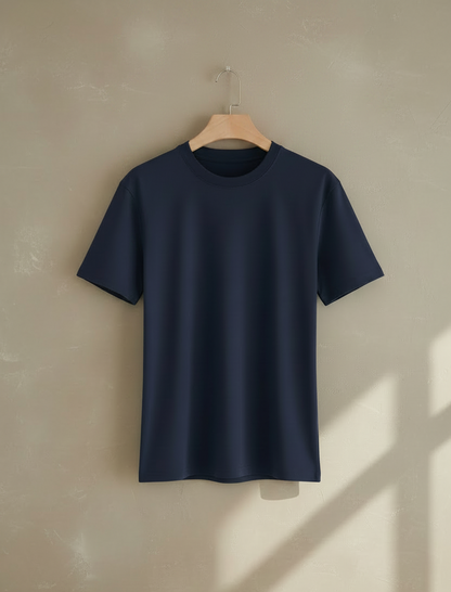 Camiseta básica slim fit de cuello redondo y manga corta, color azul marino
