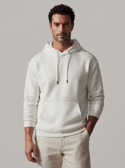 Sudadera con capucha COVE blanca, bolsillo canguro y cordones ajustables