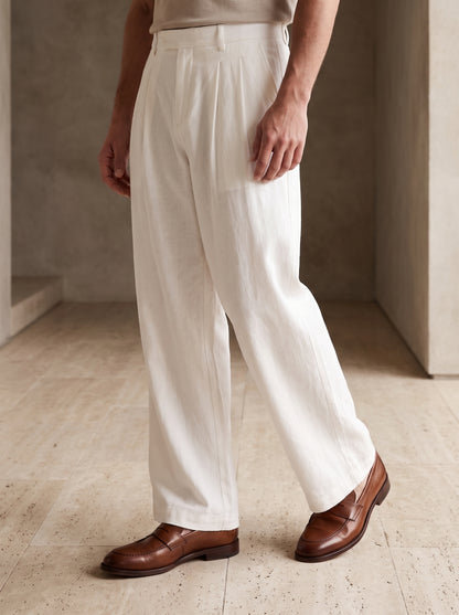 Pantalón wide leg AXEL blanco, tiro alto, pierna ancha y bolsillos laterales