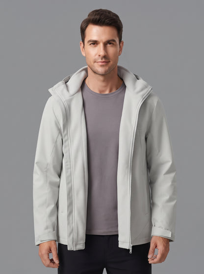 Chaqueta 3 en 1 con capucha y cremallera, bolsillos frontales, gris claro