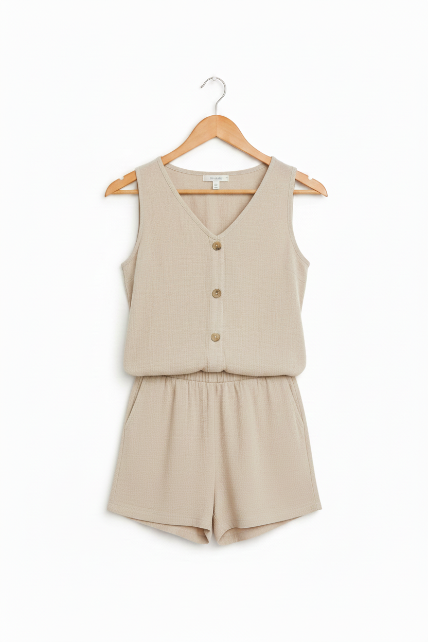 Beige percha frontal sin bolsillos