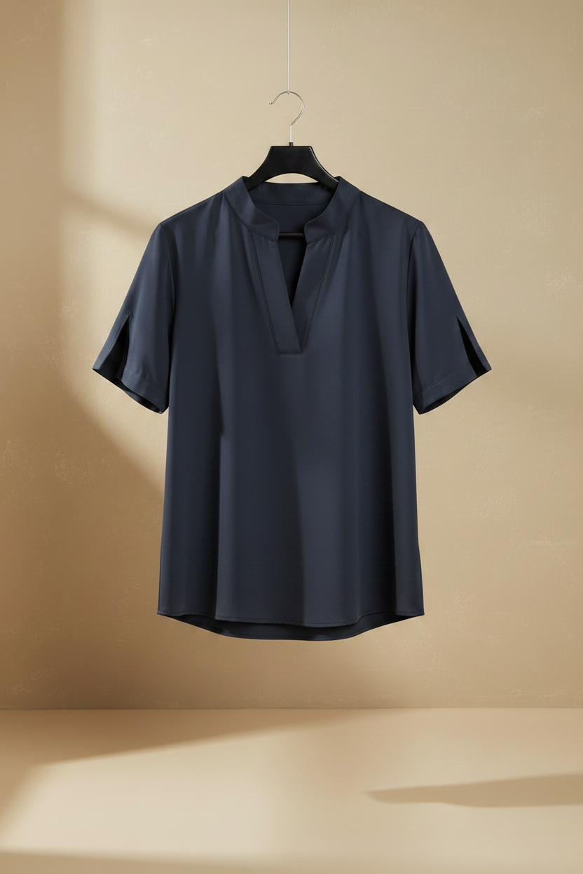 Blusa azul oscuro percha negra hilo