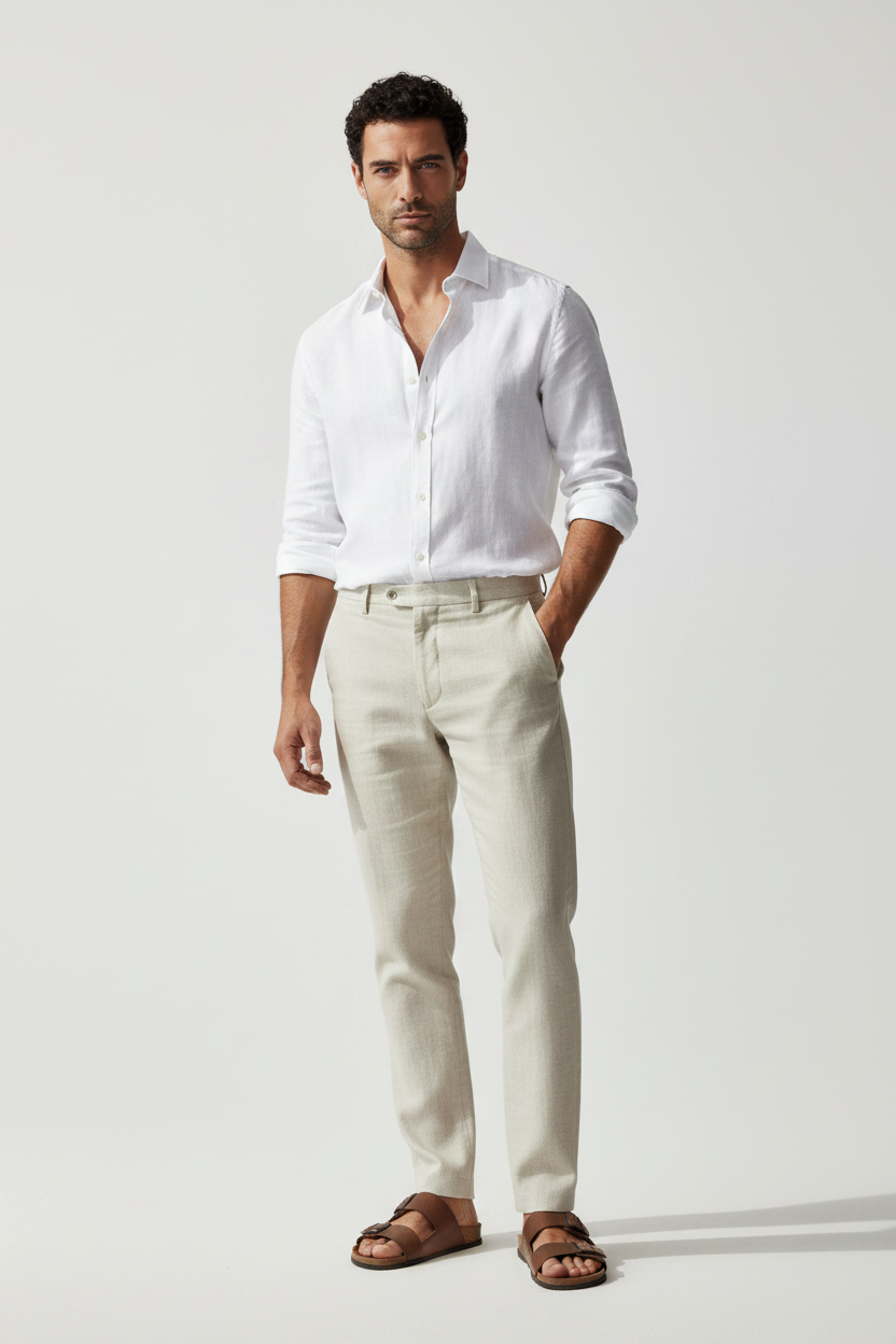 Camisa blanca con sandalias