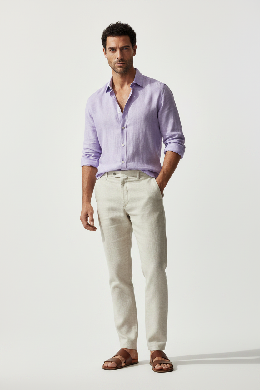Camisa lino lila