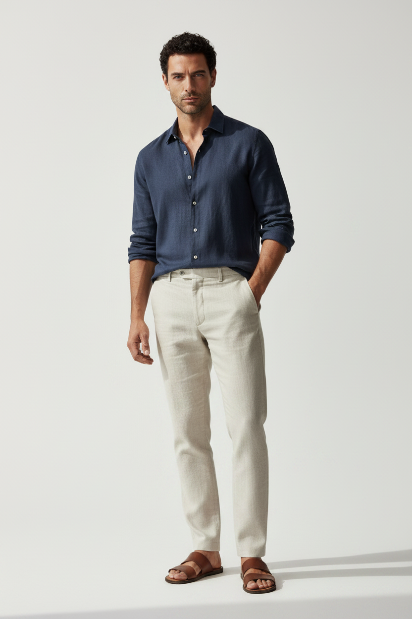 Camisa lino marino