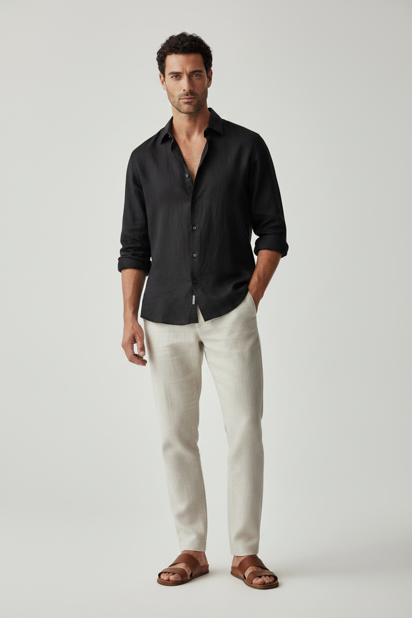 Camisa lino negra