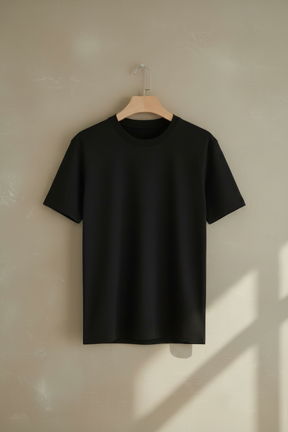 Camiseta básica slim fit de cuello redondo y manga corta, color negro