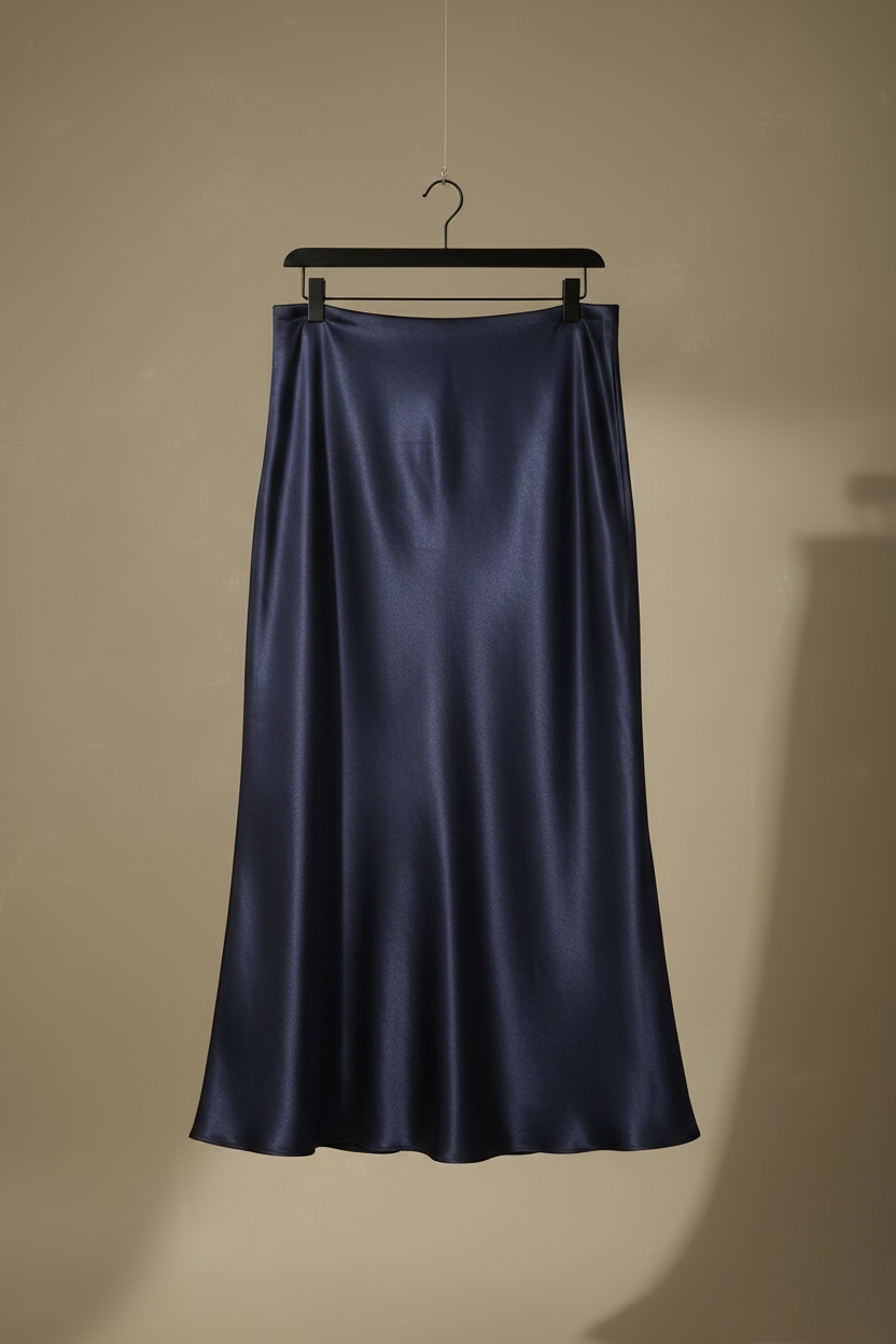 Falda Midi Satinada - Azul Oscuro