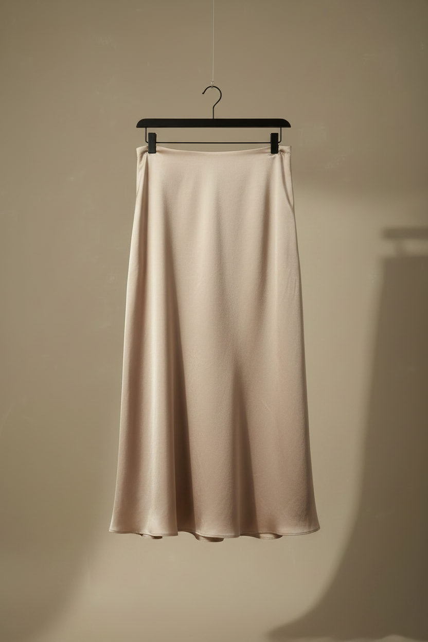 Falda Midi Satinada - Beige