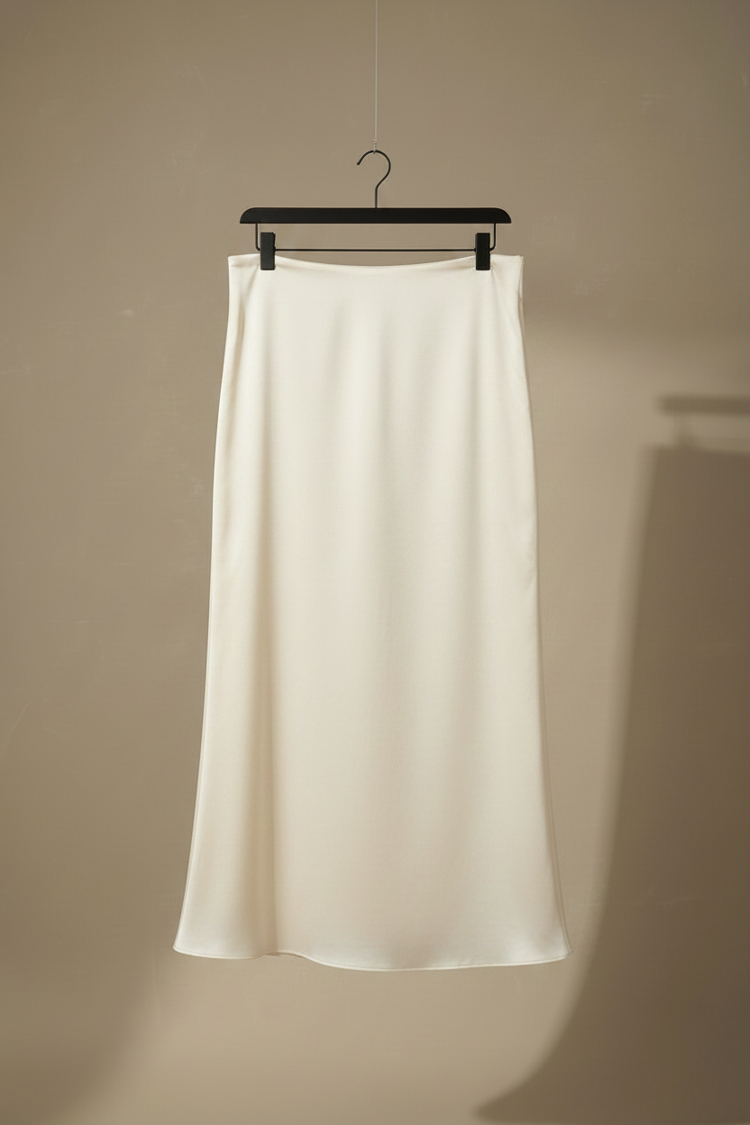 Falda Midi Satinada - Blanco Crema