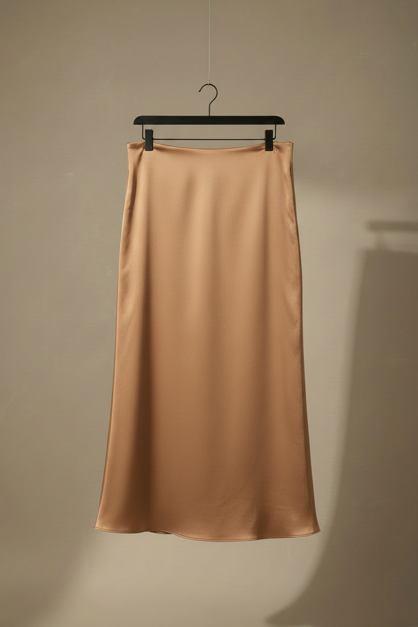 Falda Midi Satinada - Camel