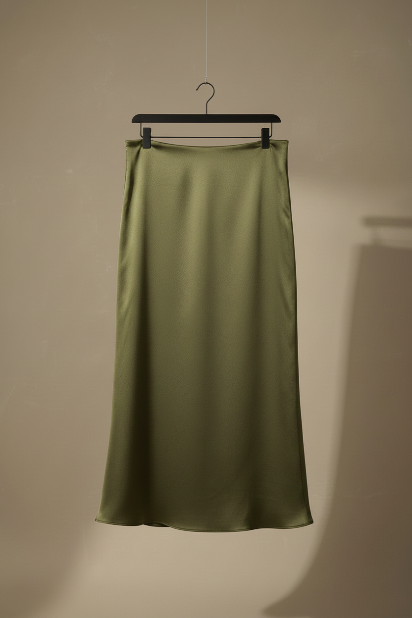 Falda Midi Satinada - Verde Oliva