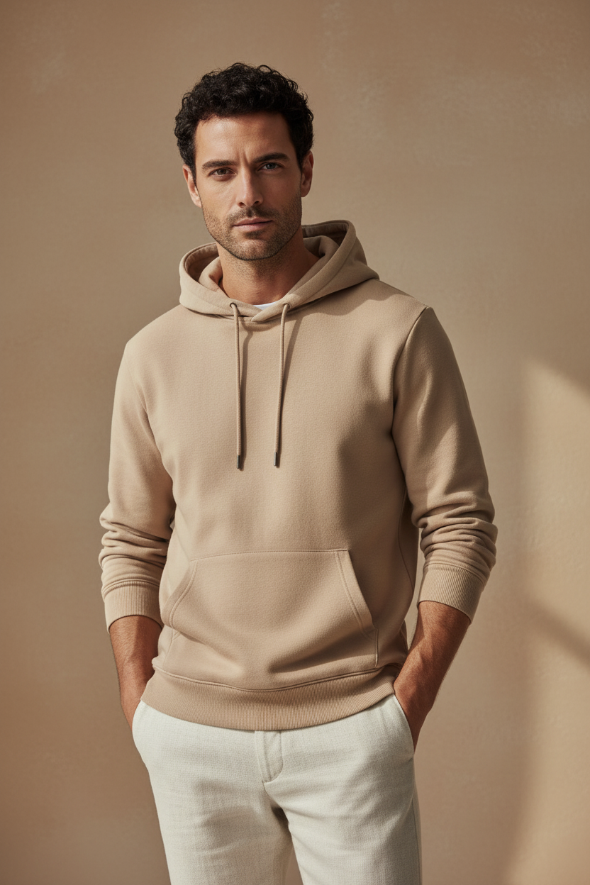 Hoodie Beige con cordones - Fondo greige