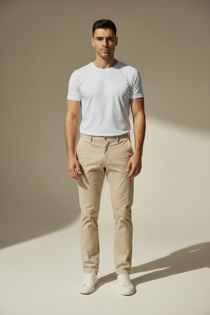 Camiseta básica slim fit blanca para hombre, cuello redondo y manga corta