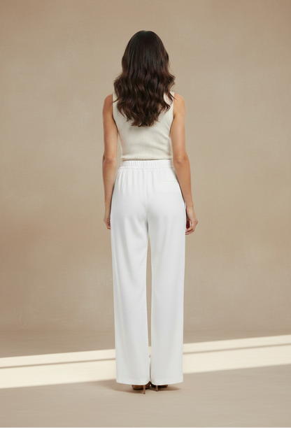 Pantalón de pierna ancha blanco con cintura elástica y caída recta