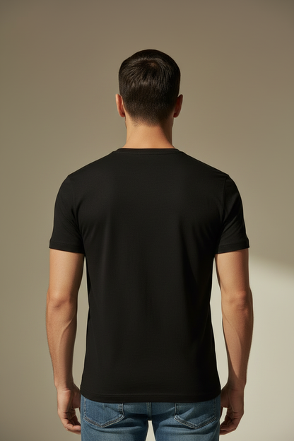 Camiseta básica slim fit negra para hombre, cuello redondo y espalda