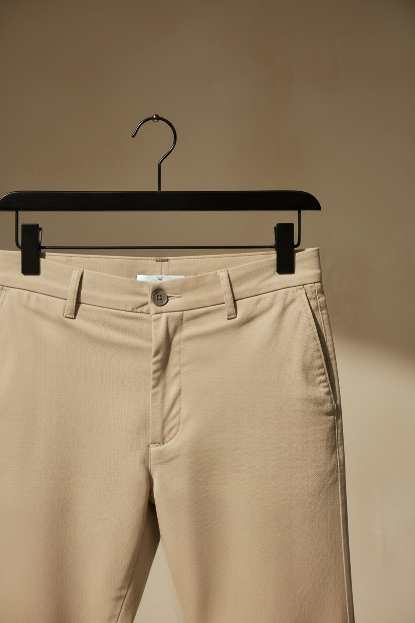 Pantalón kaki vista delantera en percha