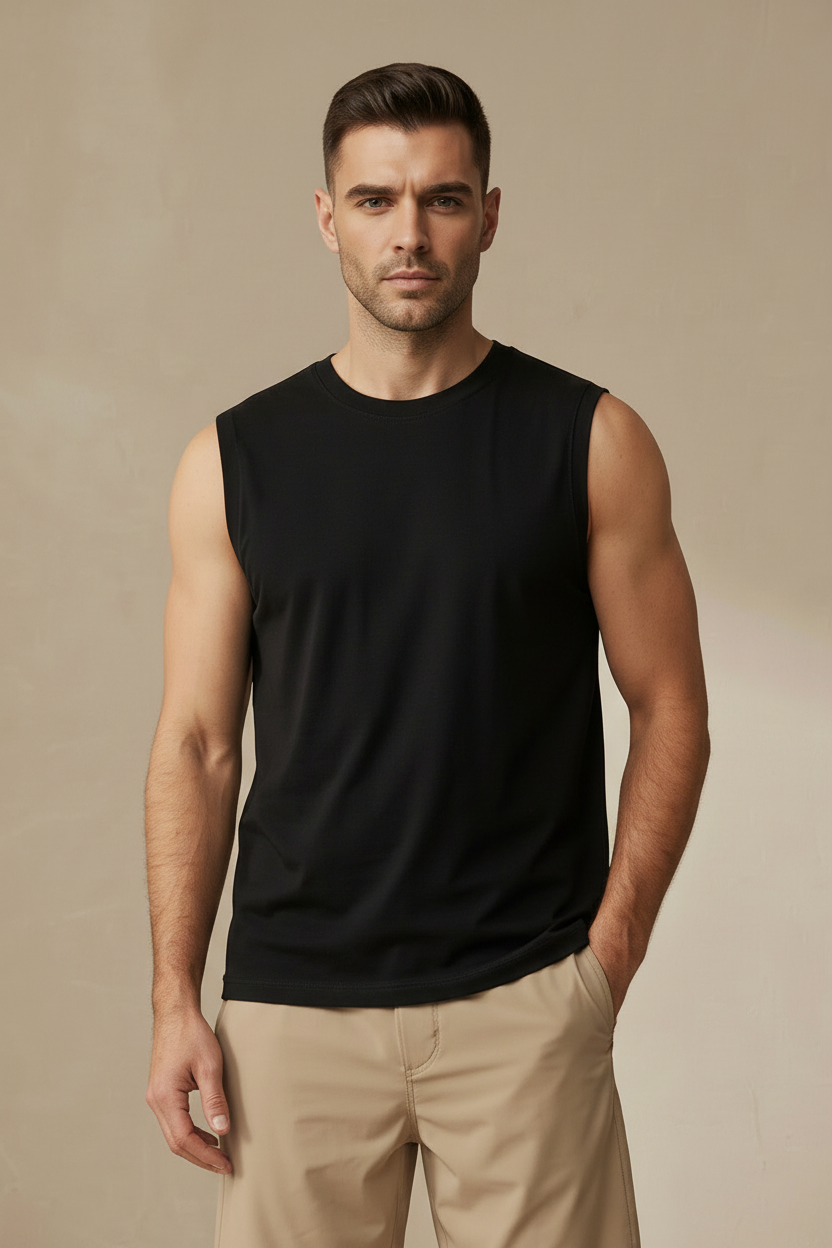 Plano cercano pecho-cabeza - camiseta negra