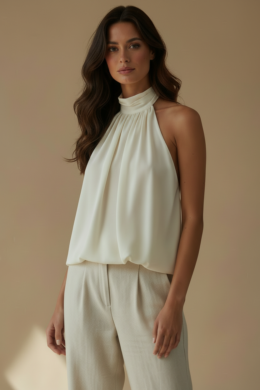 Plano cercano pecho-cabeza - top halter