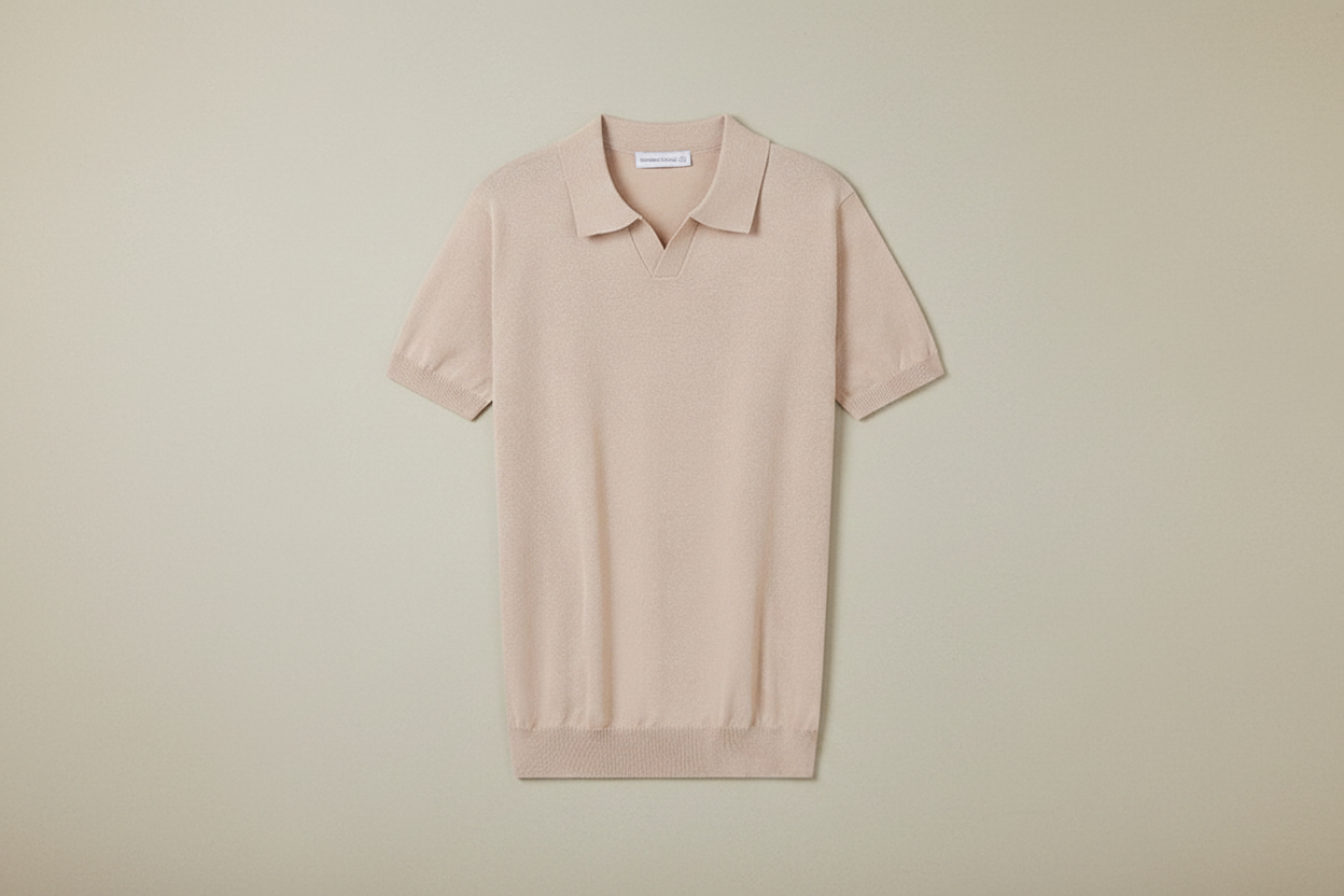 Polo slim fit DANTE rosa claro, cuello tipo camisa y manga corta.