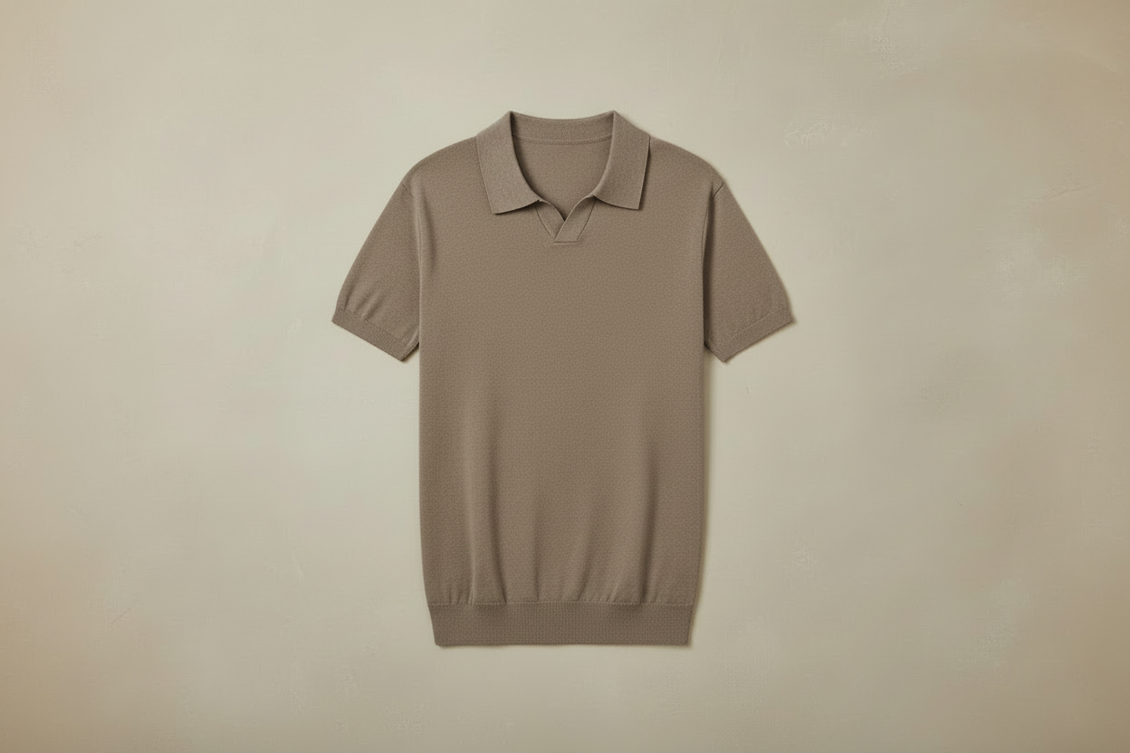 Polo slim fit DANTE beige, cuello tipo camisa y manga corta.
