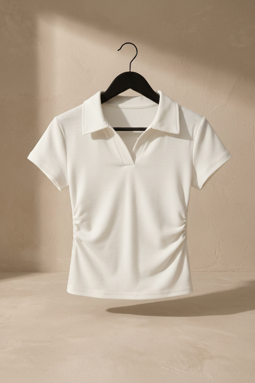 Polo crop blanco — frontal