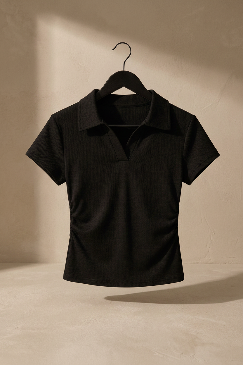 Polo crop negro — frontal