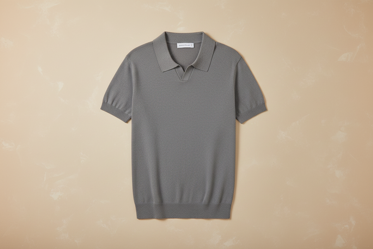 Polo slim fit DANTE gris oscuro, cuello tipo camisa y manga corta.