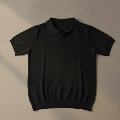 Polo slim fit DANTE negro, cuello tipo camisa y manga corta.
