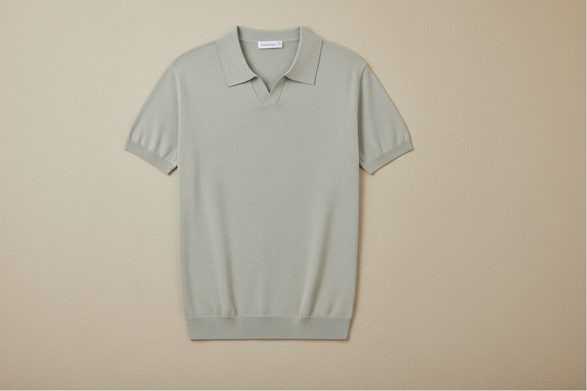 Polo slim fit DANTE verde salvia, cuello tipo camisa y manga corta.