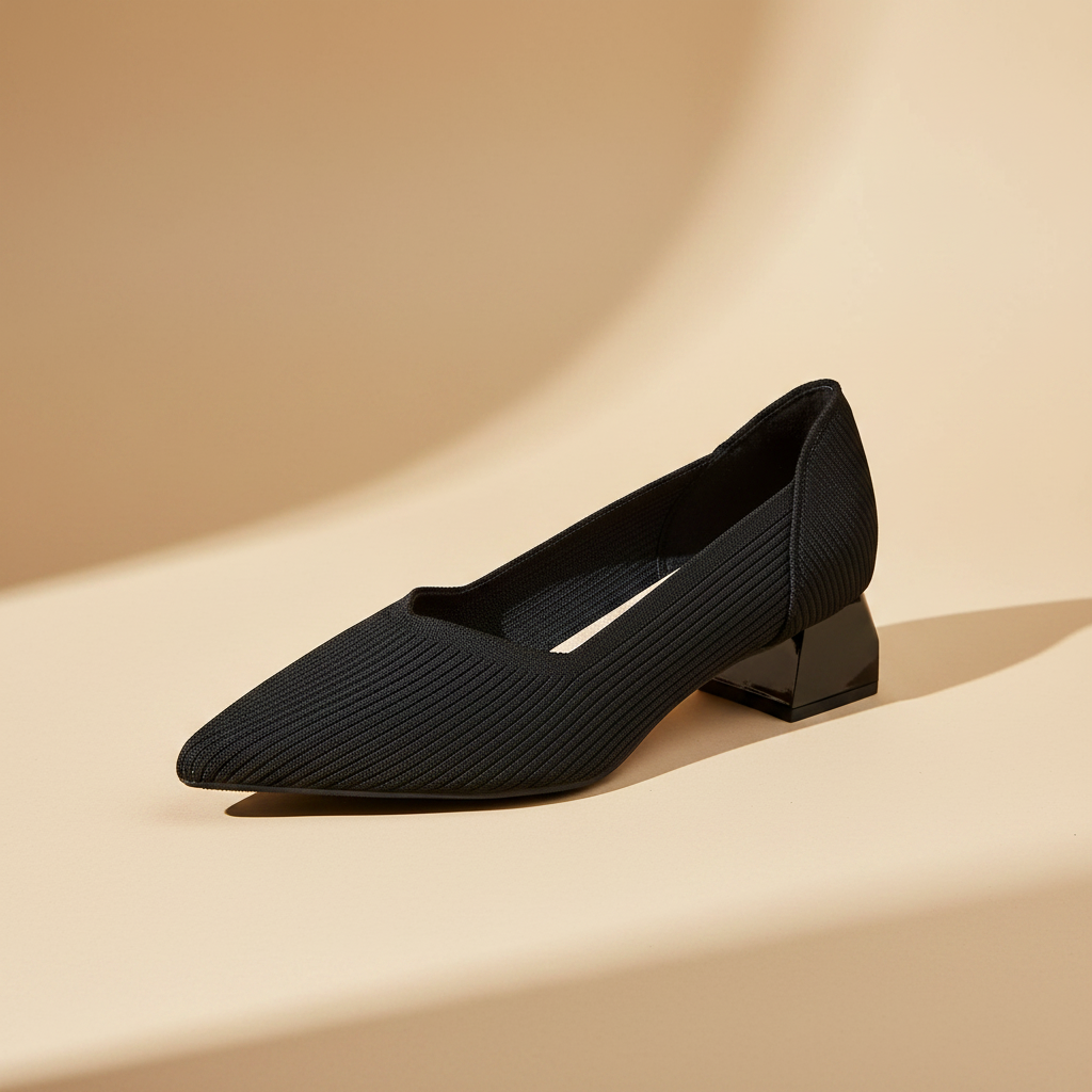Pump negro ribbed knit - fondo greige