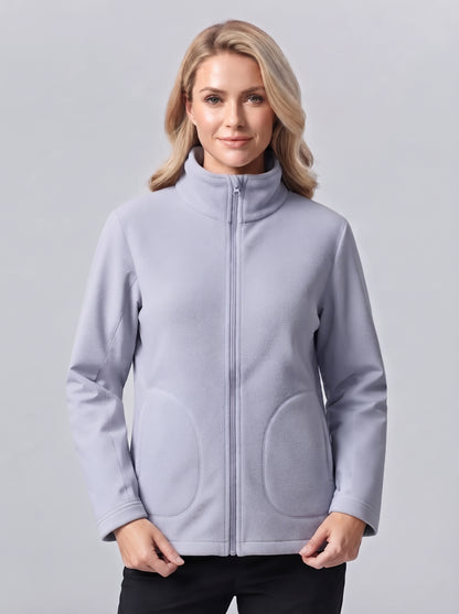 Chaqueta interior 3 en 1 gris lavanda con cremallera y cuello alto, bolsillos laterales
