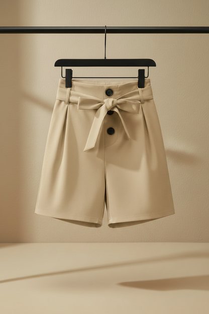Bermuda regular fit beige con lazo frontal y botones