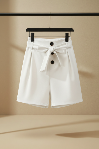 Bermuda regular fit blanca con lazo frontal y botones