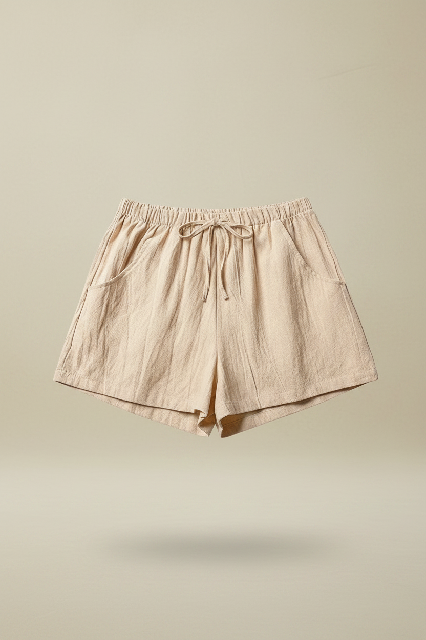 Shorts lino beige - fondo DivaMara sin sombras - DivaMara