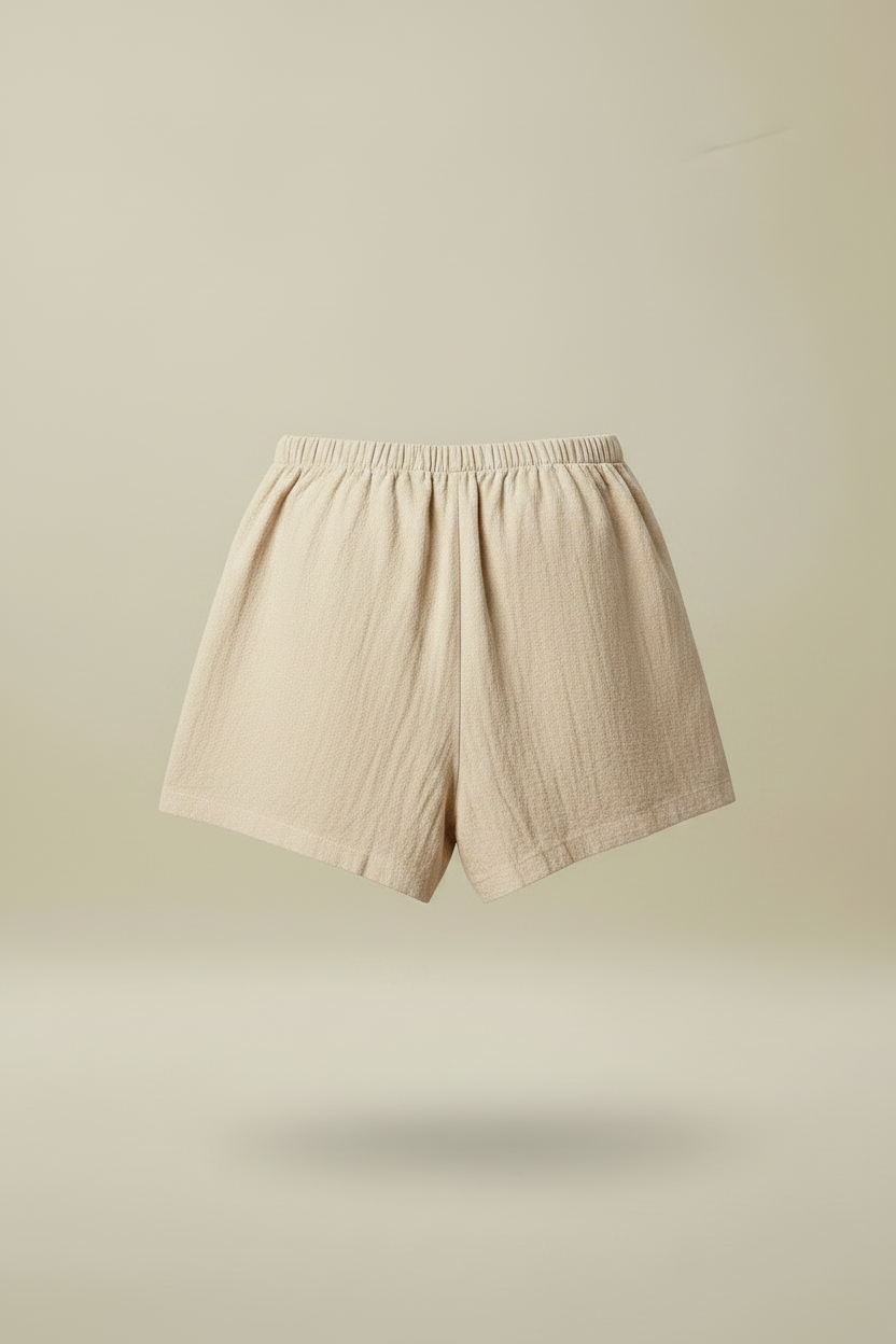 Shorts lino beige - parte trasera sin bolsillos
