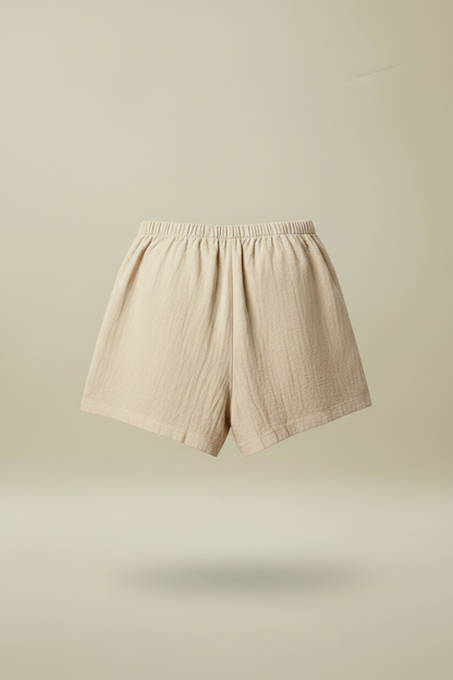 Shorts relajados color crudo, cintura elástica con cordón ajustable