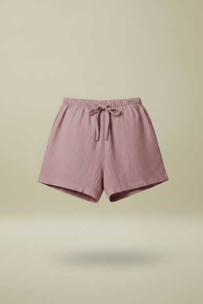 Shorts relajados rosa empolvado con cintura elástica y cordón ajustable