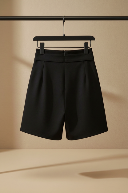 Bermuda regular fit negra lisa con cinturilla