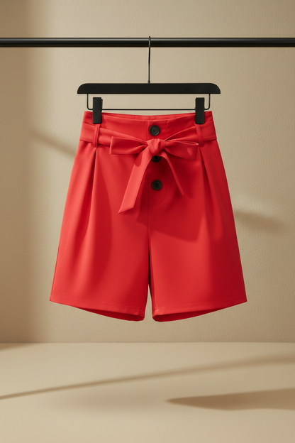 Bermuda regular fit roja con lazo frontal y botones