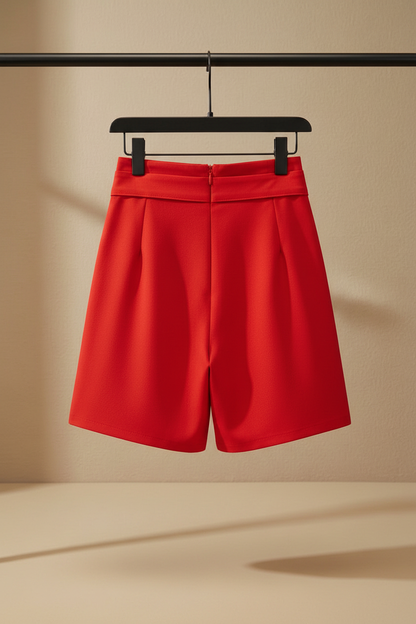 Bermuda regular fit roja lisa con cinturilla