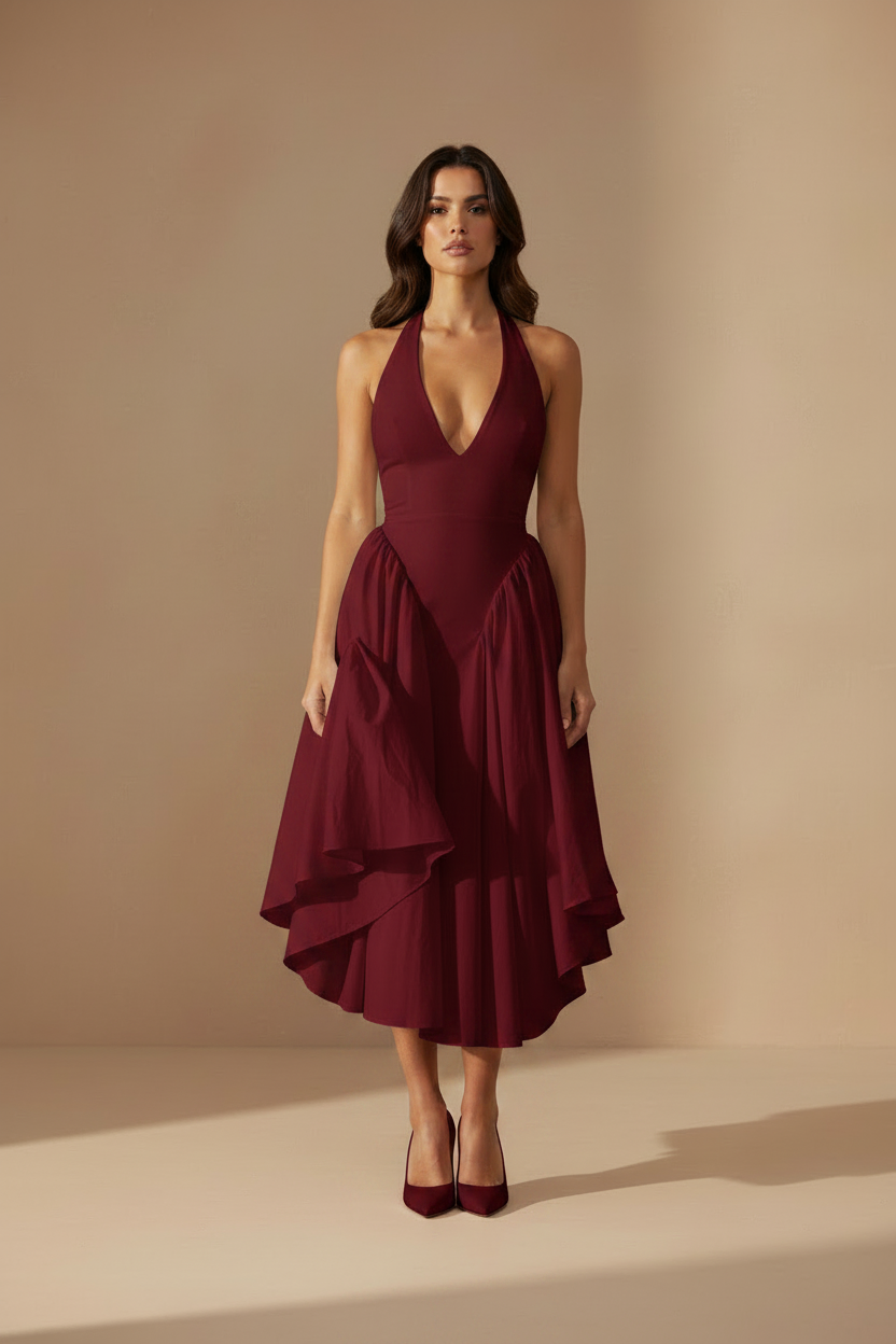 Vestido burdeos halter - pose 2