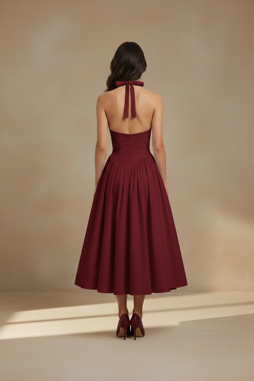 Vestido burdeos halter - pose 3