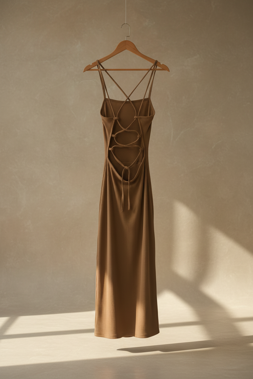 Vestido camel espalda percha