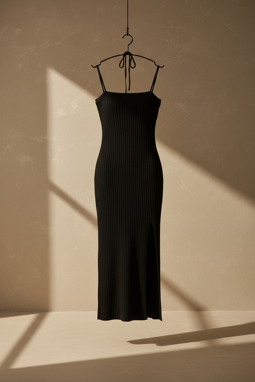 Vestido negro frontal percha