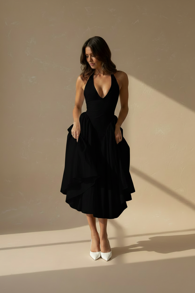 Vestido negro halter - pose 1