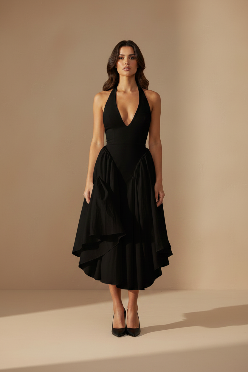 Vestido negro halter - pose 2